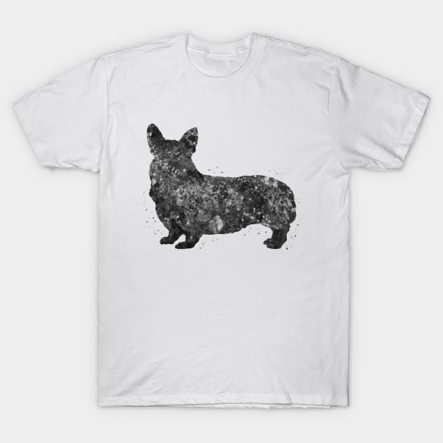 Pembroke Welsh Corgi dog black and white T-Shirt by Yahya Art
